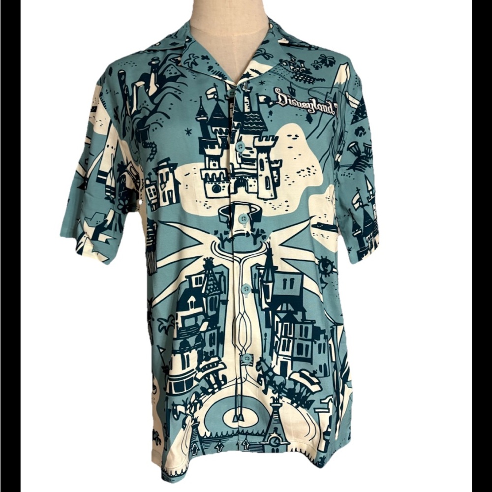 Disneyland 70th Anniversary Main Street Camp Shirt Blue Button Up XS Mick